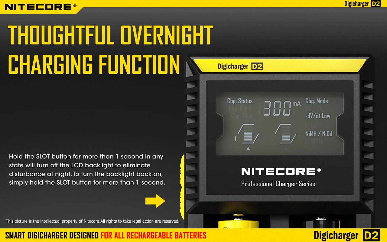 Nitecore D2 Charger, 18650 Battery Charger, Rechargeable battery charger, Digi Charger with display, 2 slot battery charger