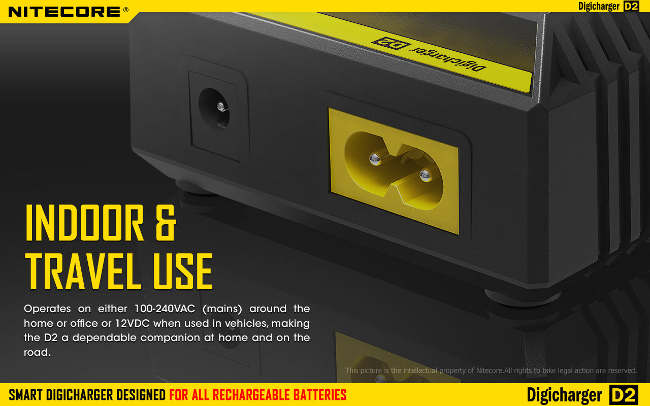 Nitecore D2 Charger, 18650 Battery Charger, Rechargeable battery charger, Digi Charger with display, 2 slot battery charger