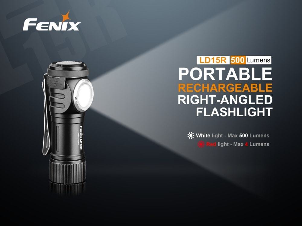 Fenix LD15R, Rechargeable LED Flashlight, Right-Angled LED Torch, USB Rechargeable, Compact everyday carry Flashlight