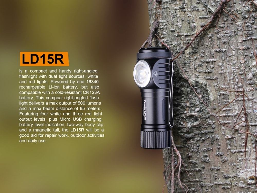 Fenix LD15R, Rechargeable LED Flashlight, Right-Angled LED Torch, USB Rechargeable, Compact everyday carry Flashlight