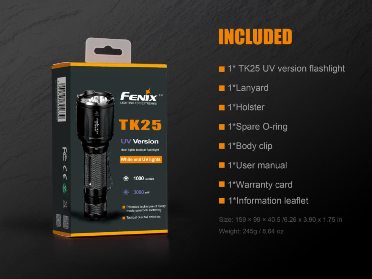 Fenix TK25UV LED Flashlight, UV Torch in India, White + Ultra Violet LEDs, Specially designed for Law enforcement policing department, One switch operation tactical LED Flashlight in India, Powerful LED Torch