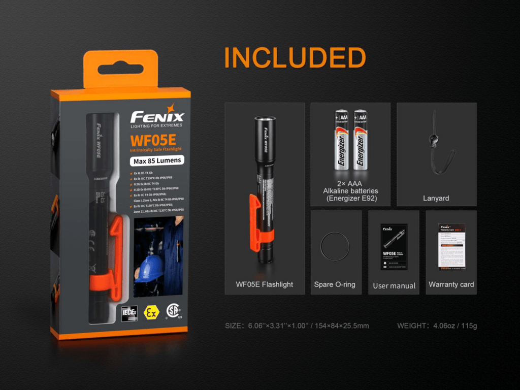 Fenix WF05E LED Flashlight, Intrinsically Safe Explosion Flameproof Torch in India, Pen Size Industrial Safe Torch, AA Battery Flashlight for Industrial Use