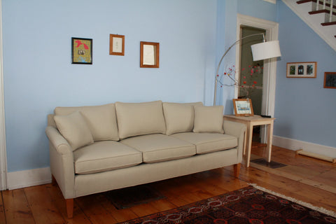 Our Oscar sofa, customized to fit the needs of a young family.