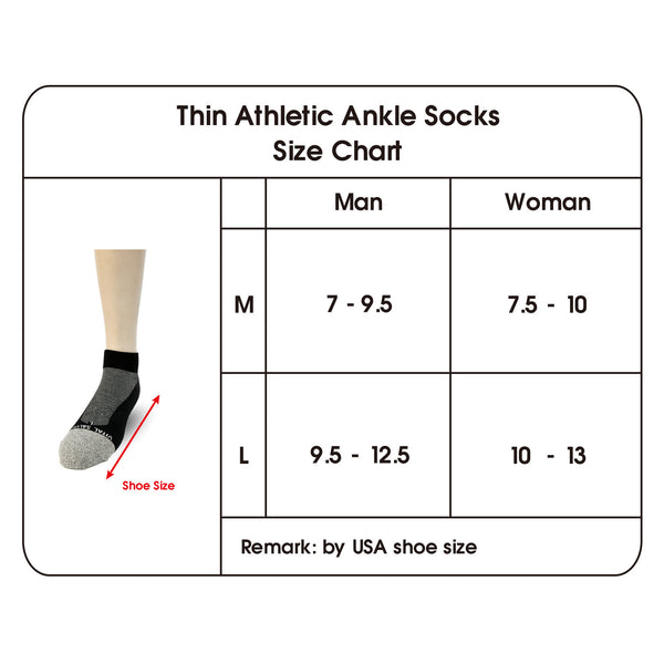Thin Athletic Ankle Socks size chart