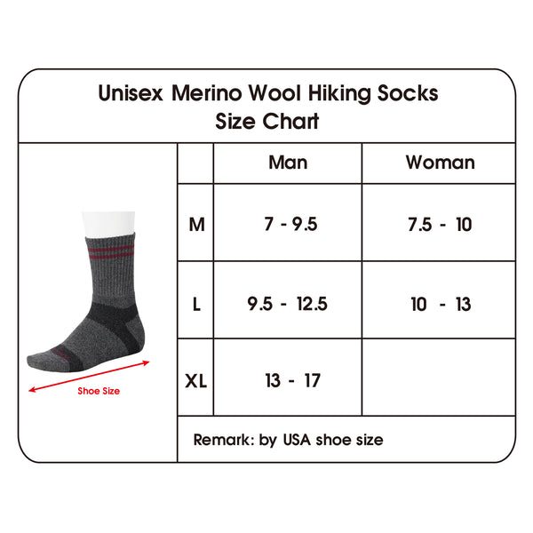 Wool Hiking Socks size chart