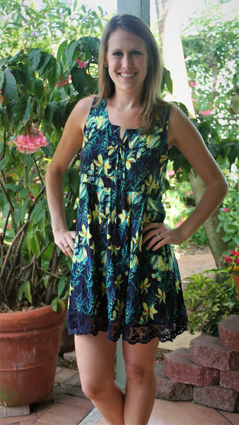 navy and yellow floral dress
