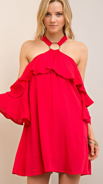 halter off shoulder dress