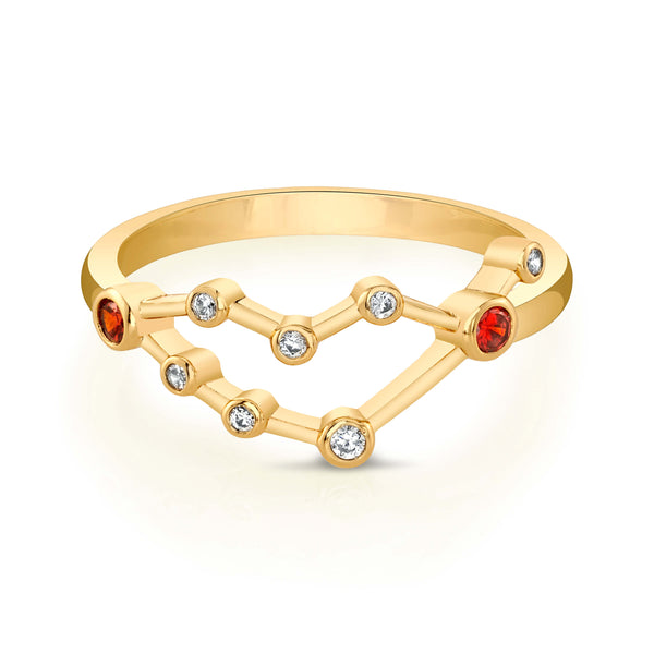 Gold Capricorn Astral Ring with Garnet Stones