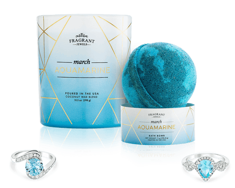 Aquamarine: March Birthstone - Candle and Bath Bomb Gift Set - Inner Circle