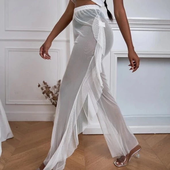 Ruffle Mesh Transparent Pants