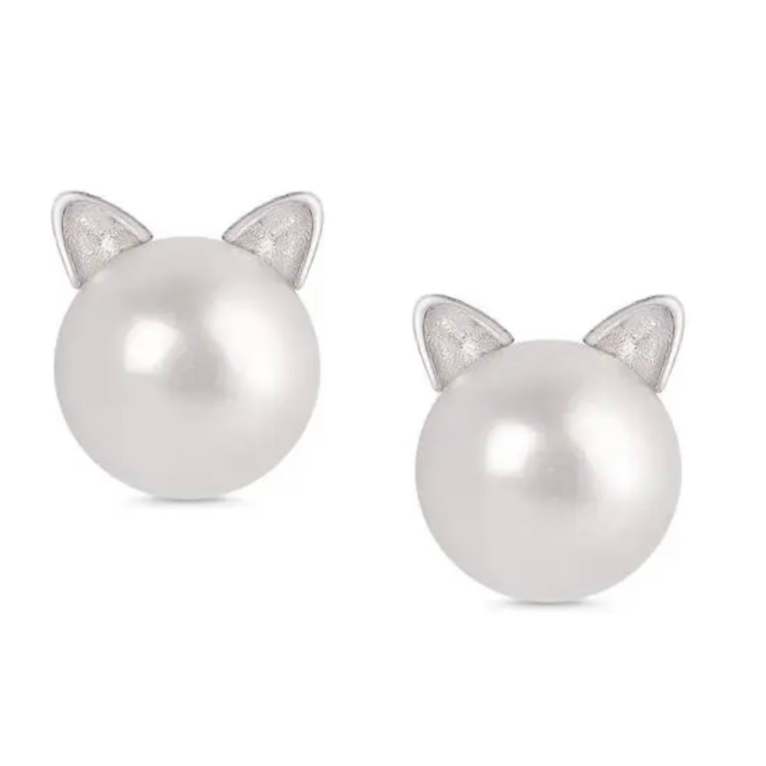 Hot Solid Silver Freshwater Pearl Cat Head Stud Earrings For Women Wedding Gift 