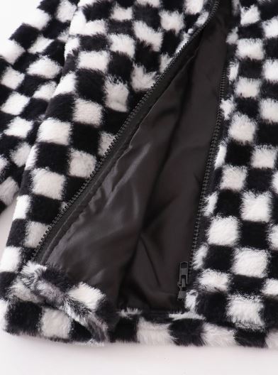 black and white checkered sherpa jacket