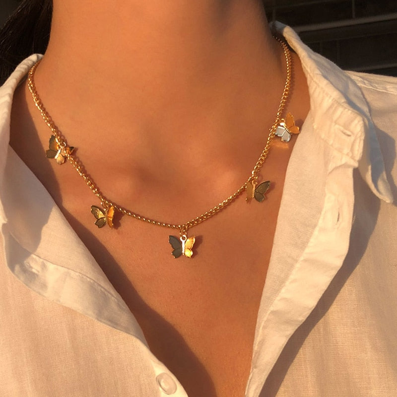 Collar de Mariposas de Plata y baño en Oro