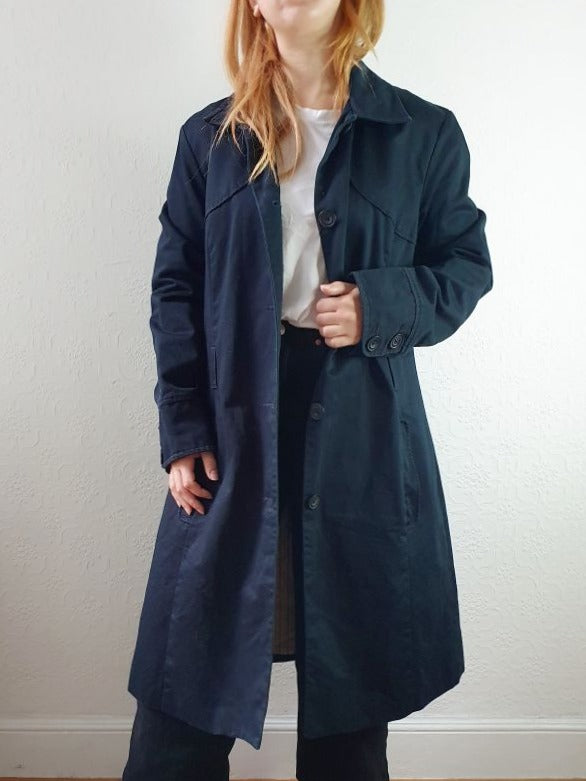 Vintage Black Single Breasted Trench Coat - S/M