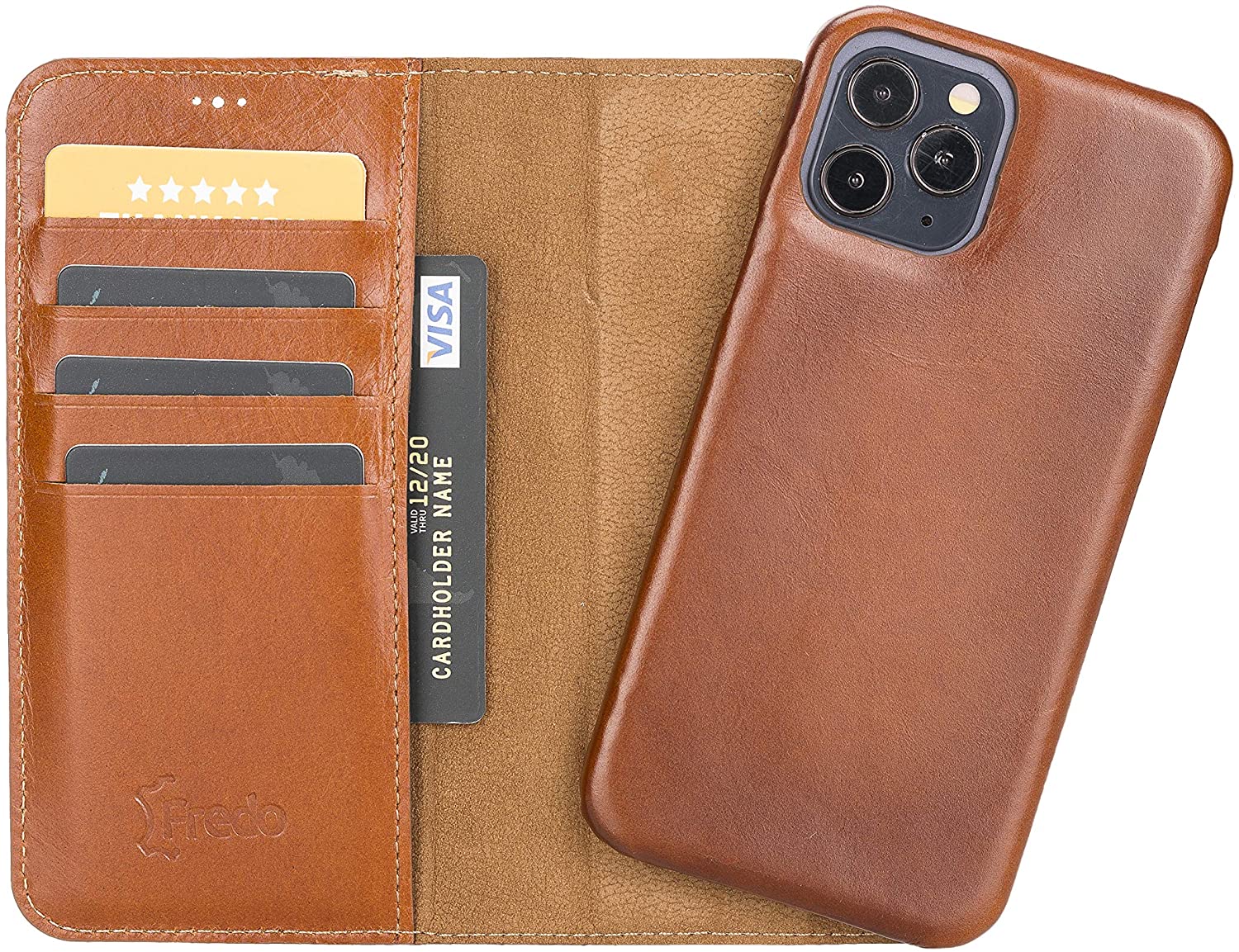 KAVAJ Hülle geeignet für Apple iPhone 12/12 Pro 6.1 Leder Cognac Braun Handyhülle Case Lederhülle mit Kartenfach Dallas