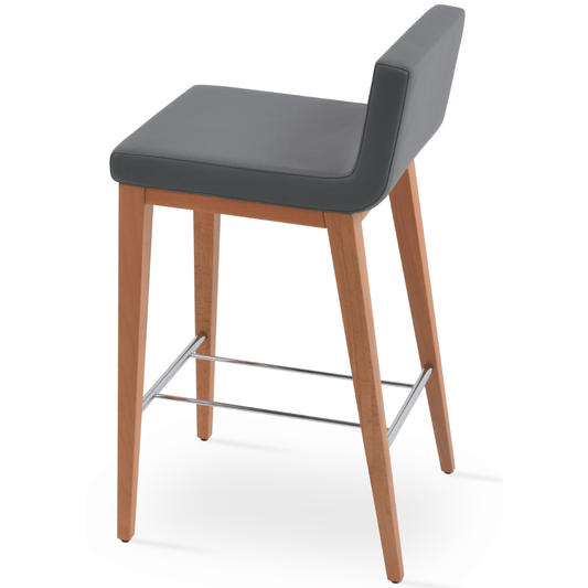 Grey Leather Bar Stools Dallas Wood - Your Bar Stools Canada