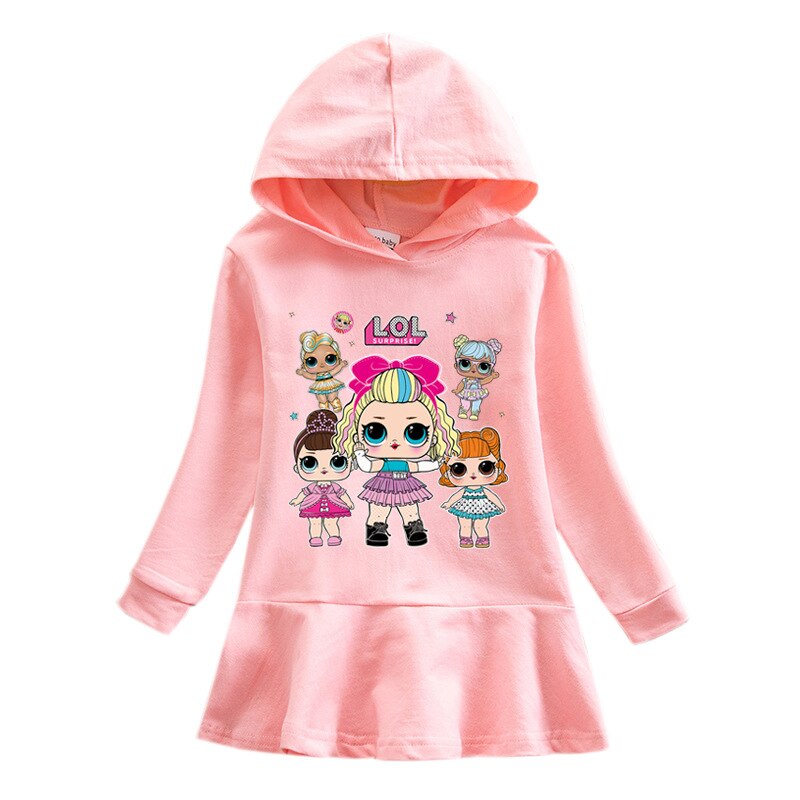 LoL Surprise Doll Cartoon Print Hoodie Dress for Kids Girls Cotton Look Fabulous Boutique