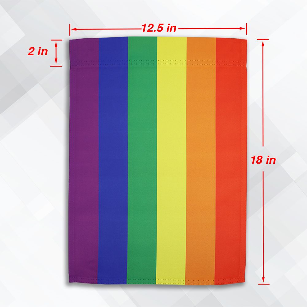 EMBROIDERED RAINBOW GAY PRIDE GARDEN BANNER/FLAG 12"X18" SLEEVED POLY 