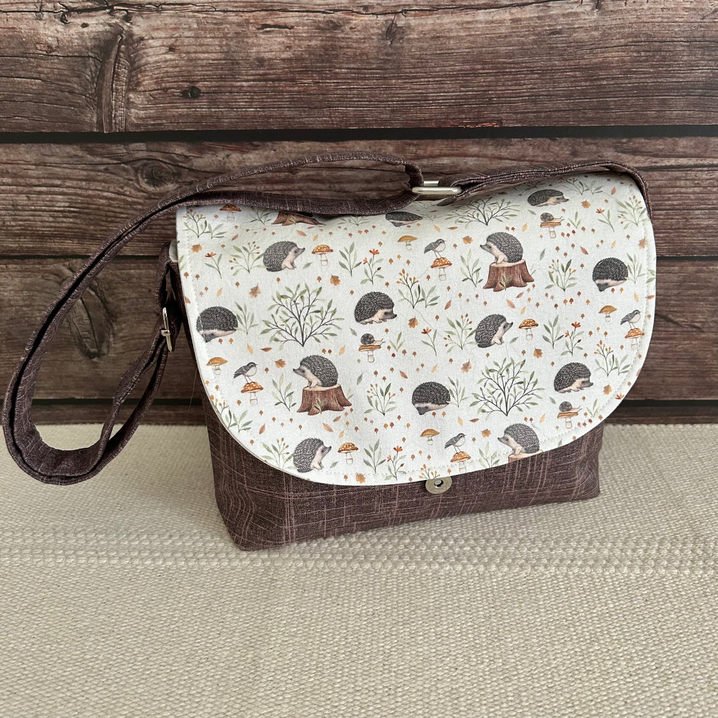 Taupe Satchel - Hedgehog Themed