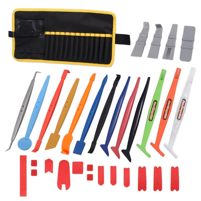 Yellow Sharp Head Squeegee and Blue Micro Go Conner Squeegee FOSHIO Auto Vinyl Application Tool Kit 3 in 1 Include Mini Blue Squeegee with White Felt Edge 