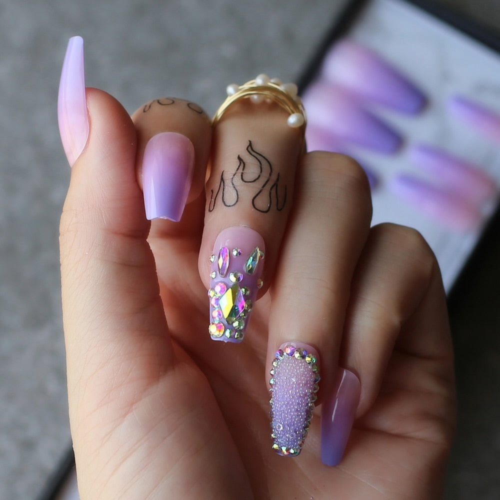 light purple nails with diamonds