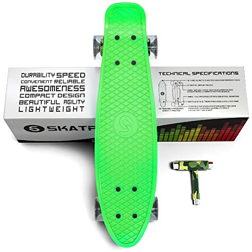 Skatro Mini Cruiser Skateboard. 22x6inch Retro Style Plastic Board Comes  Complete