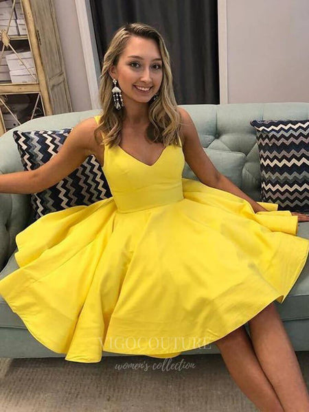 Yellow Satin Short Prom Dress Homecoming Dress Short Prom Dresses