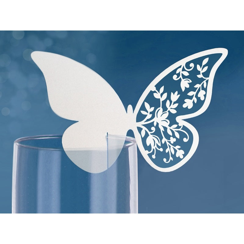100 Farfalle BIANCHE di carta Segnaposto per Matrimonio segnatavolo bicchiere 