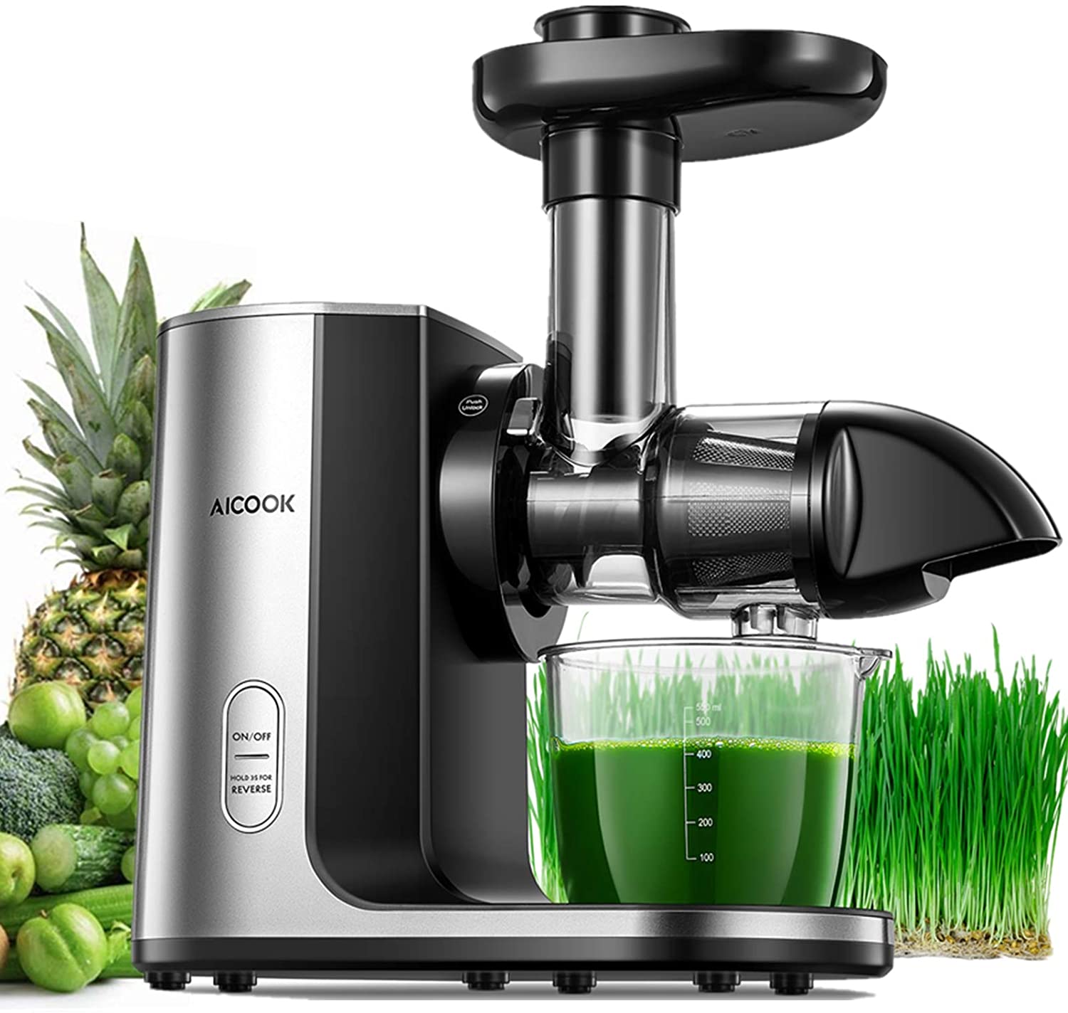 Aicok Slow Masticating Juicer Extractor Easy to Clean Juice Recipes for Vegetables and Fruits BPA-Free Galaxy Gray Cold Press Juicer with Brush Renewed Quiet Motor & Reverse Function Juicer Machines 