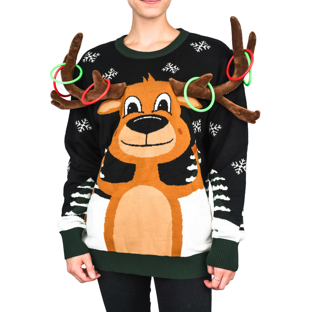 Afm Basistheorie Rijp Reindeer Ring Toss 3D Ugly Christmas Sweater