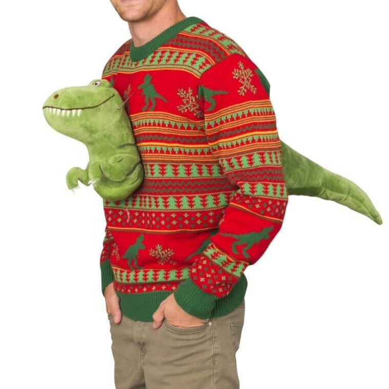 Duplicaat segment Daarbij 3D T-Rex Plushie Ugly Christmas Sweater