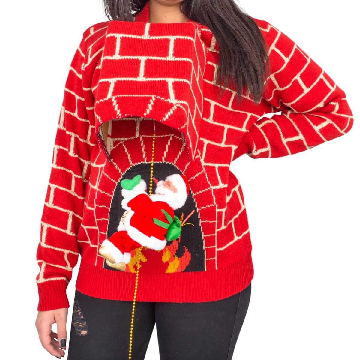 Women's Santa Claus 3D Chimney Climbing Ugly Christmas Sweater