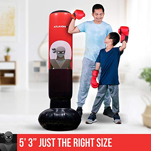Inflatable Kids Punching Bag–Standing Ninja Boxing Bag Karate Taekwondo Red 