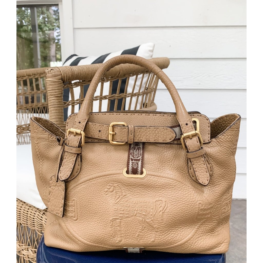 Tibio Abundante Afilar Vintage Fendi Selleria Borghese Leather Handbag - Tan