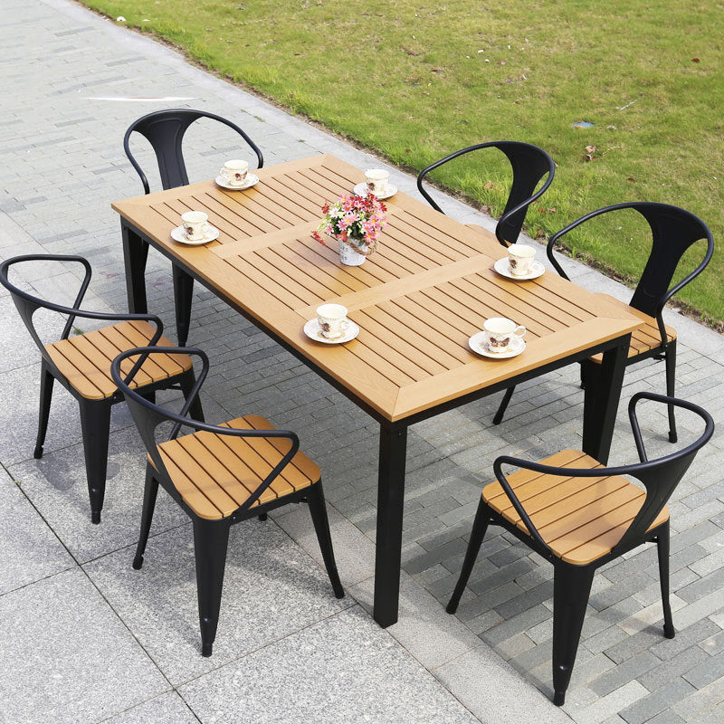 outside wooden table and chairs