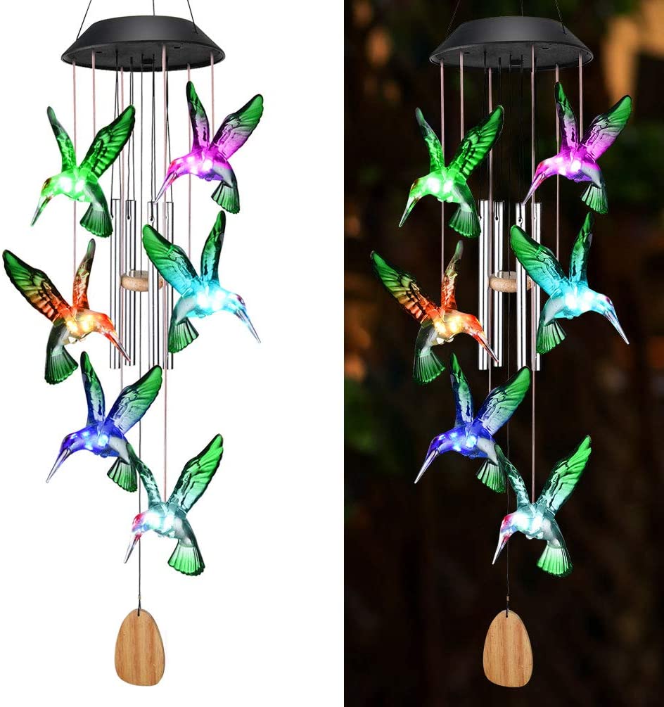 solar hummingbird wind chime