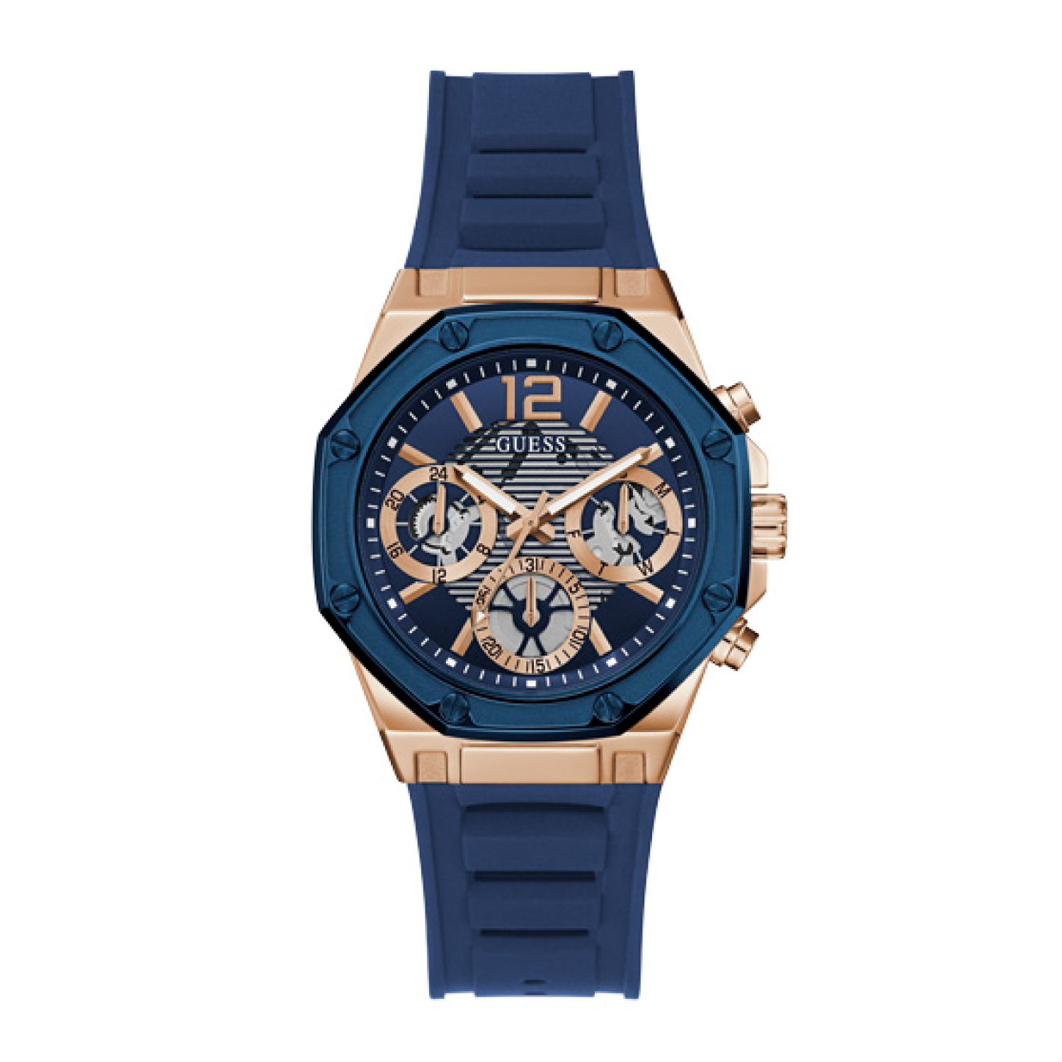 guess blue and rose gold watch womens