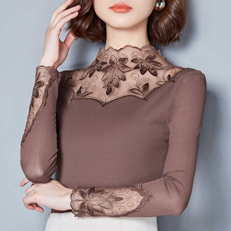 Hollow Out Women Spring Autumn Style Lace Blouses Shirts Casual Long Sleeve