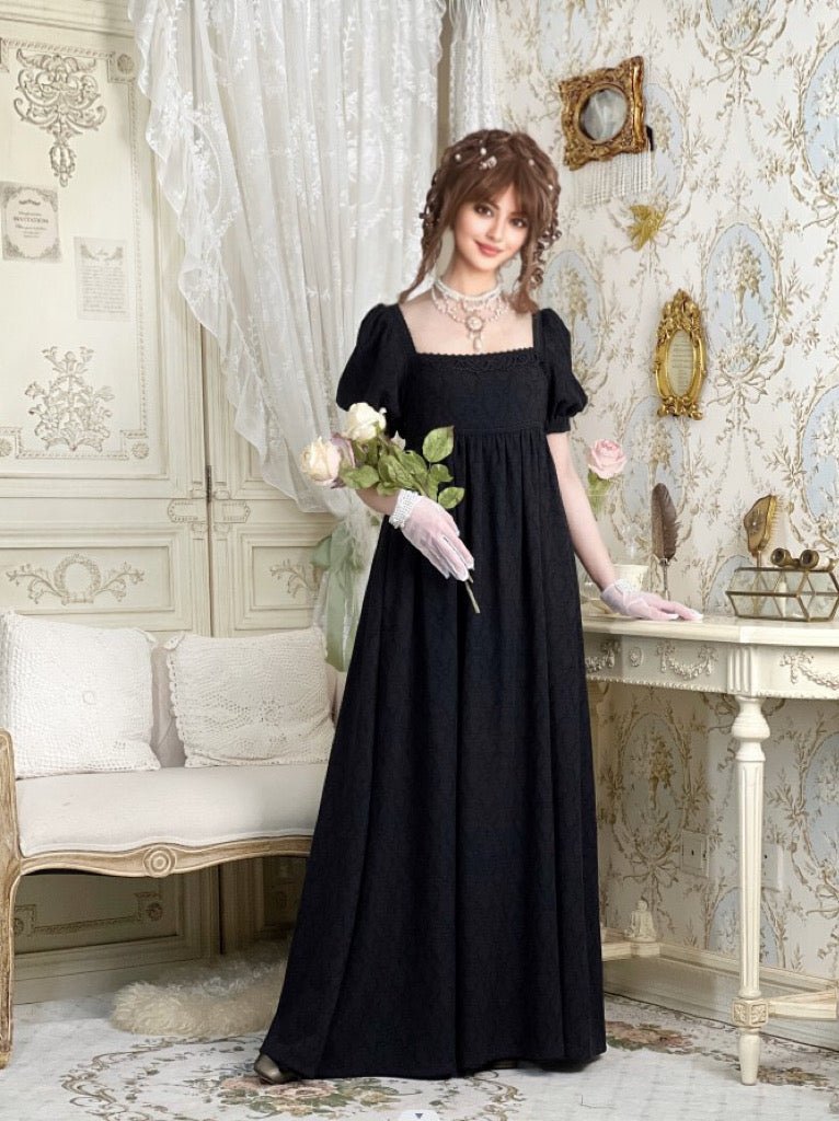 Classic Regency Era Black Lace Dress - Empire Waist Ball Gown Siz – WonderlandByLilian