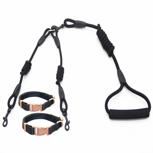 Dogs Double rope Nylon WALK 2 Two DOGS Leash COUPLER Double Twin Lead Walking Leash Optional collar pull rope