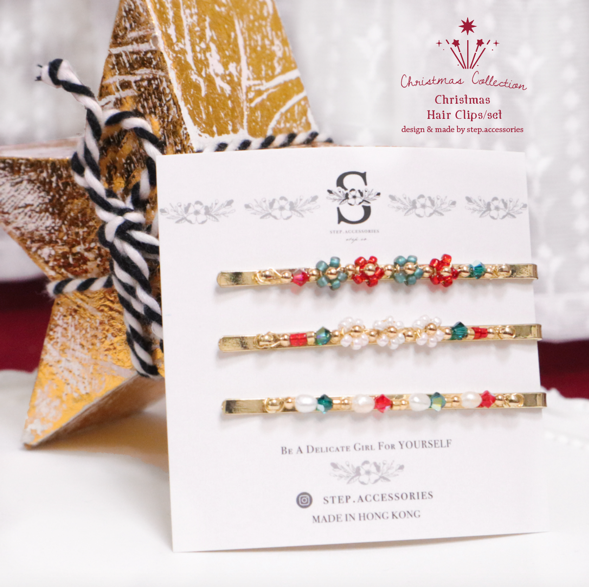 Christmas Flowers hair clips with Japanese glass beads / swarovski / f –  