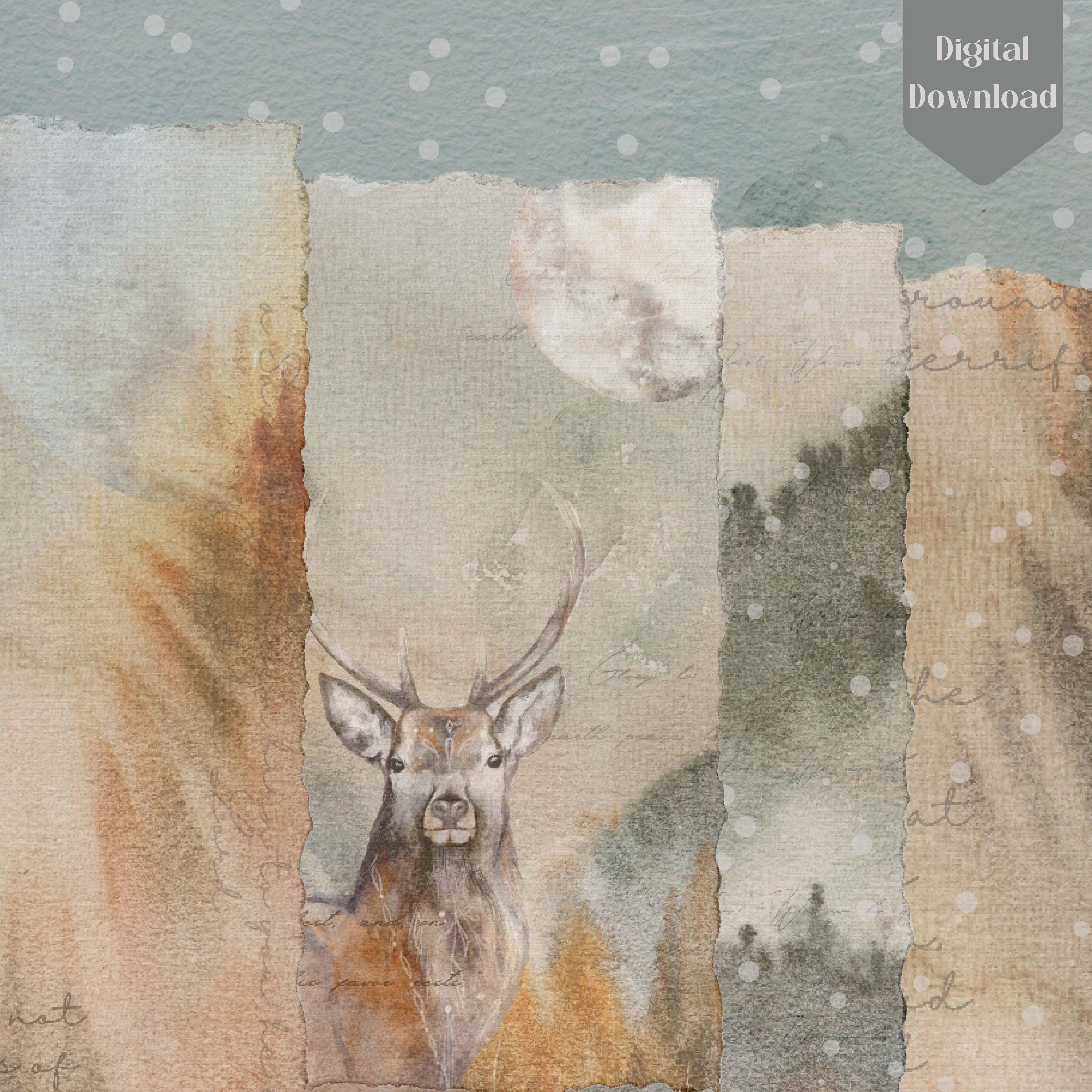 Digital Vintage Winter Forest Junk Journal Ephemera - Digital Printable  Winter Forest Journaling Pages