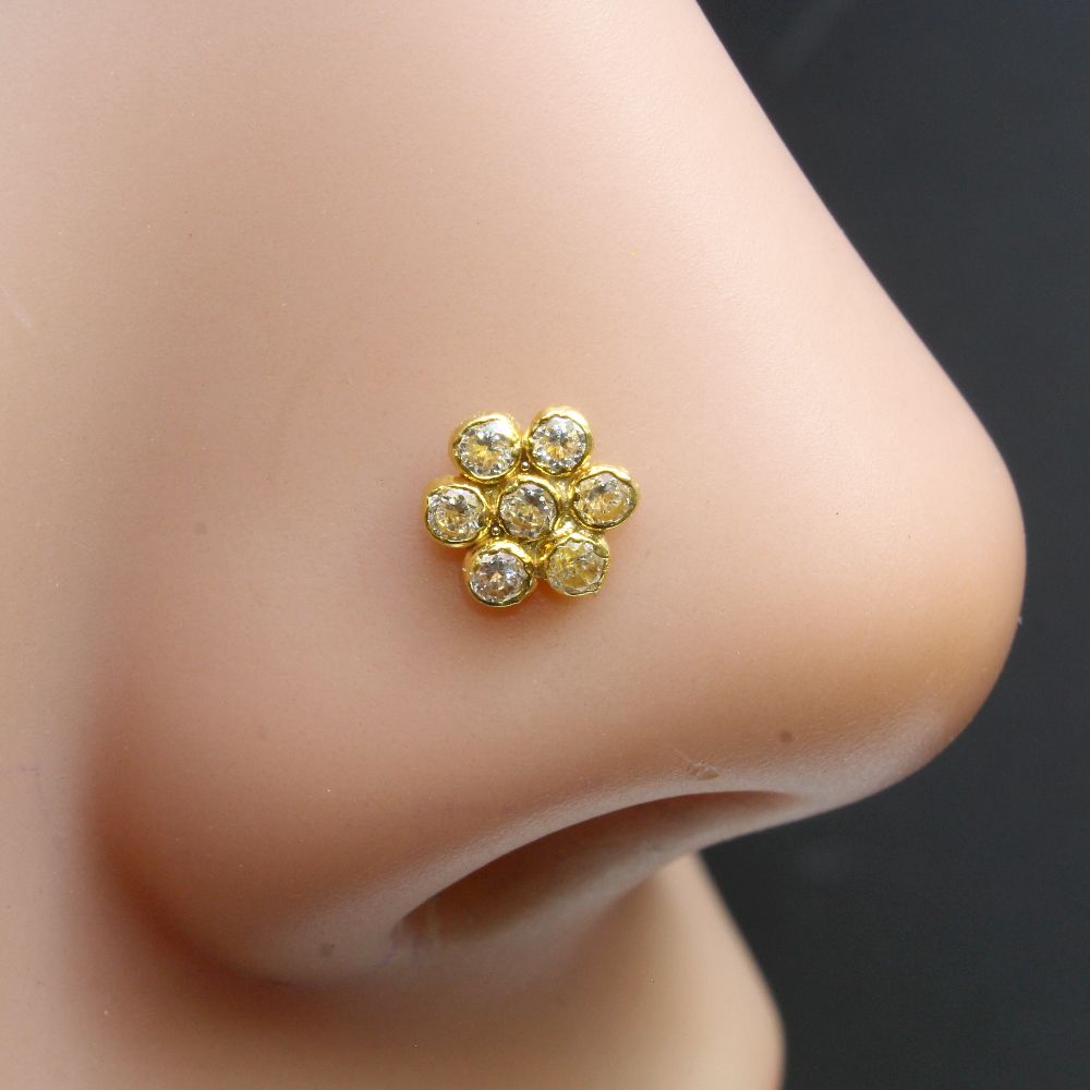 real-gold-daisy-nose-stud-14k-multi-color-cz-indian-piercing-nose ...