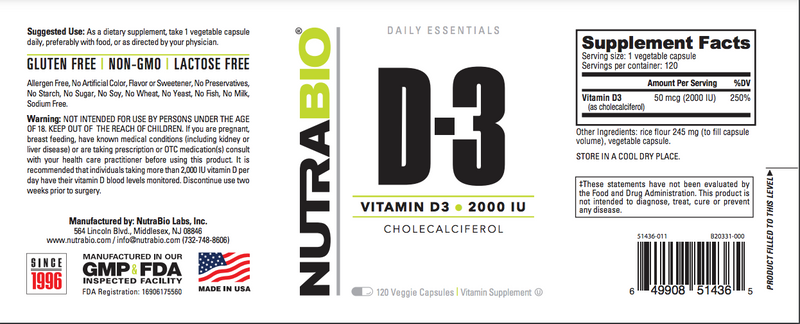 Vitamine D 120 Plantaardige - NutraBio Europe B.V.