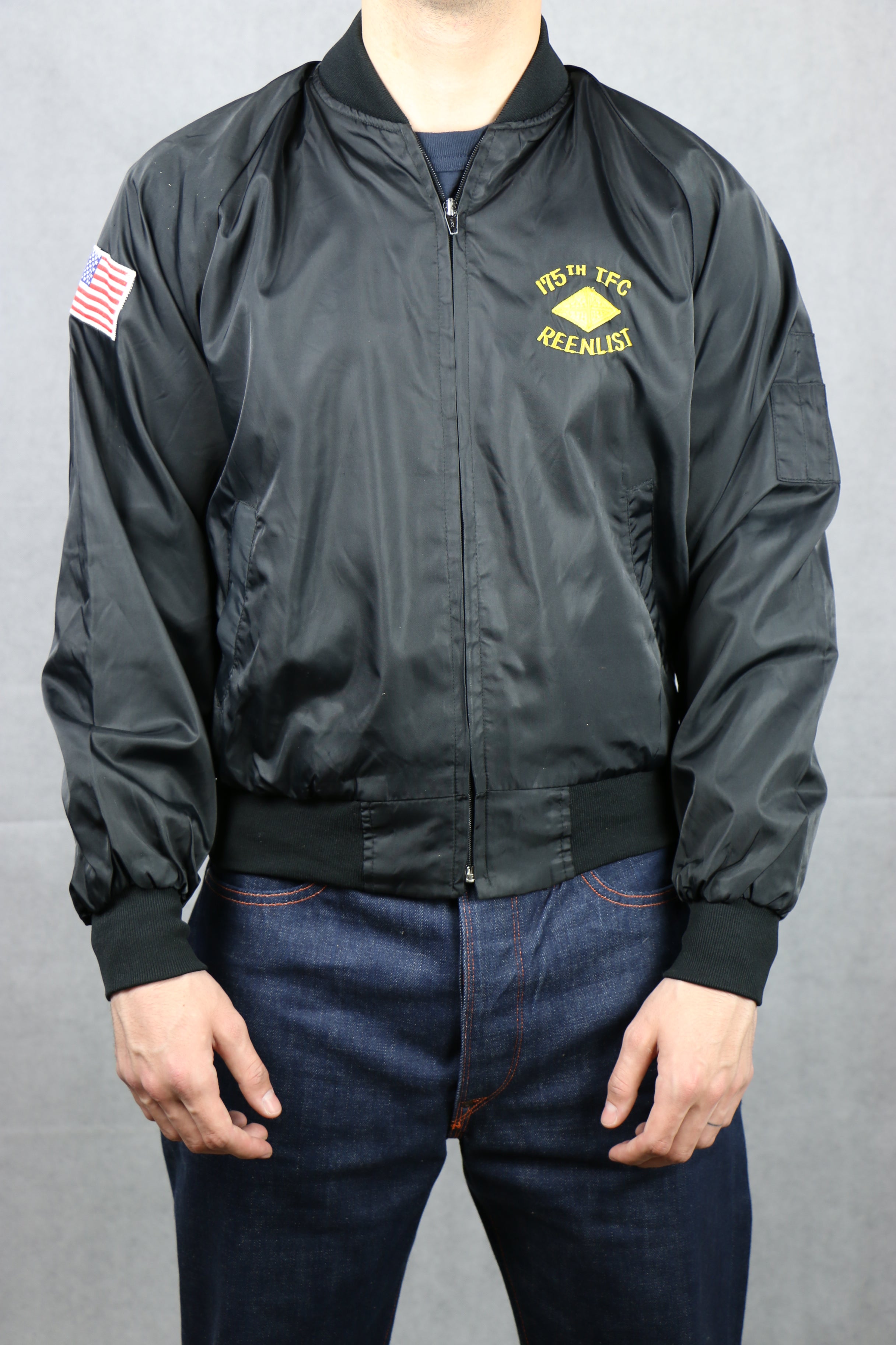 Satin Black Bomber Jacket (Reen) - vintage clothing clochard92.com