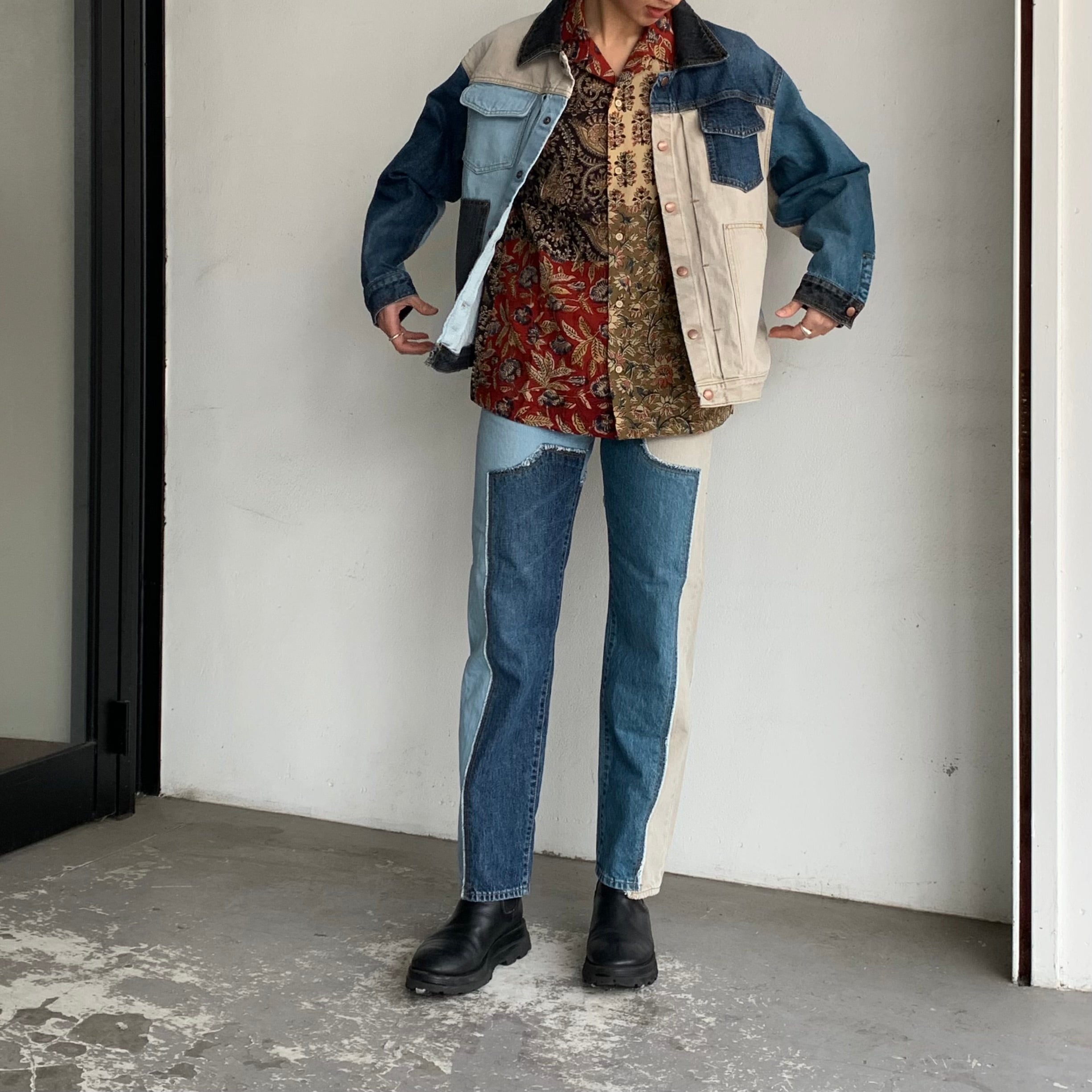 【KHOKI】 Multi color denim jacket / Multi denim pants – ONENESS