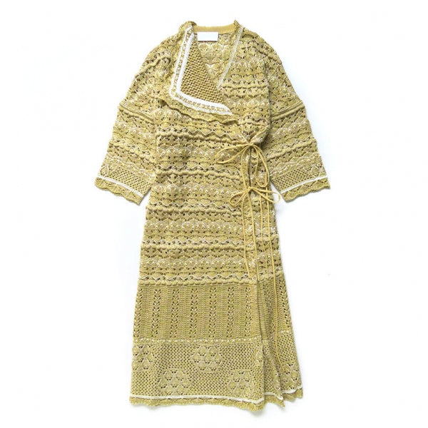 SALE 30%OFF ! , 【Mame Kurogouchi/マメ】Floral Watermark Wrap-Front Knitted  Dress