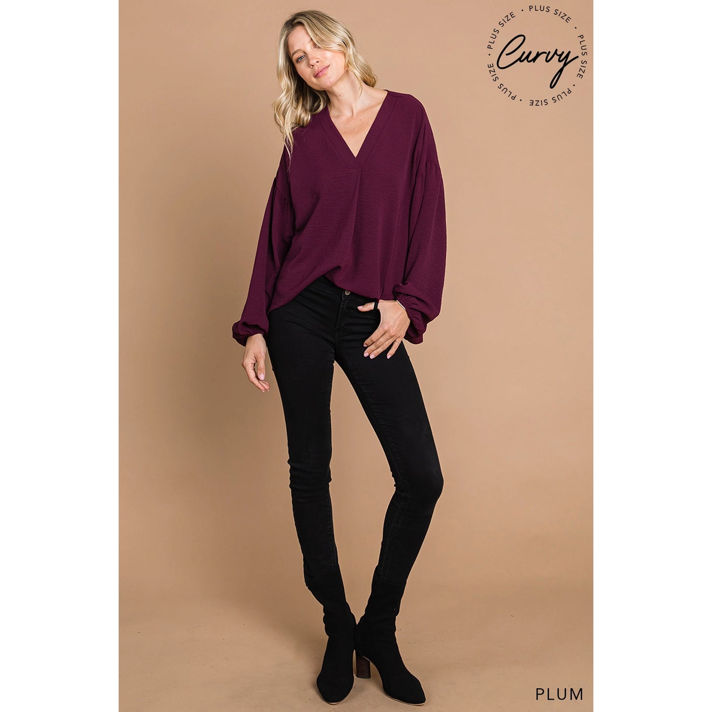 Flow V Neck Front Detail Top- Plum