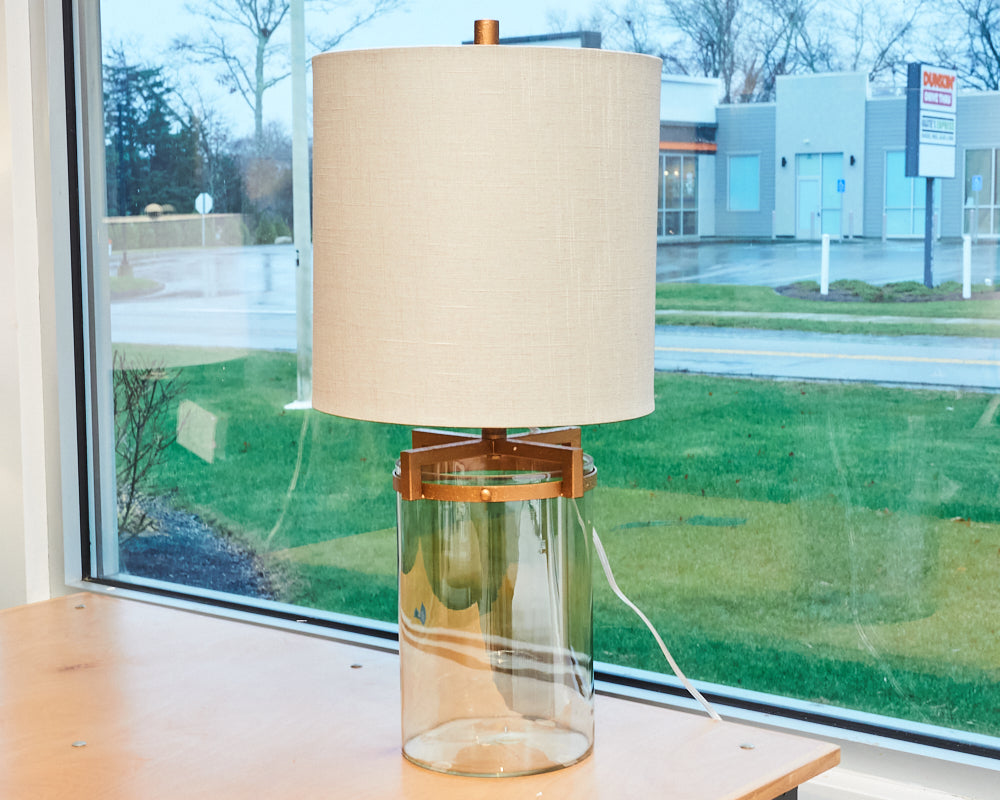 copper and glass table lamp