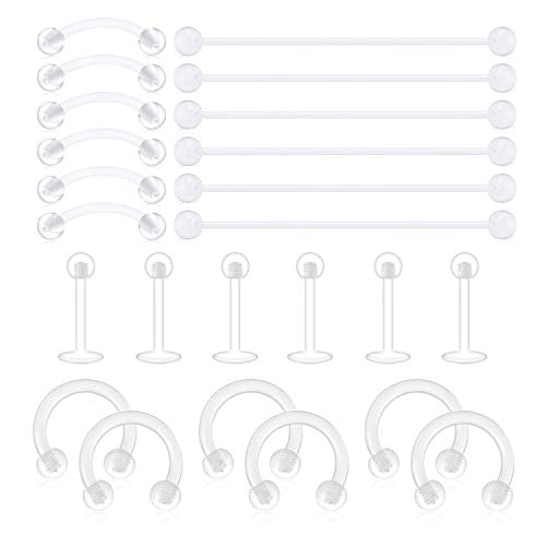 D.Bella 20g Clear Nose Rings Retainer Acrylic Nose Ring Stud Bioflex Bone Pin Straight Nose Studs Retainer Flexible Nose Piercing Retainer for Men Women 